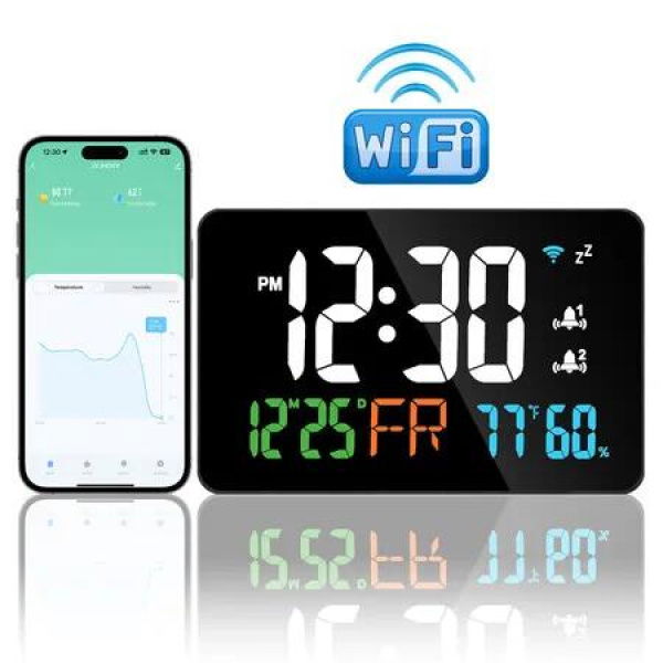 Digital Alarm Clocks for Bedrooms,Dual Alarms,Temperature,Humidity,Date,Snooze,Accurate time,Easy to Read For Kid Elder(White)