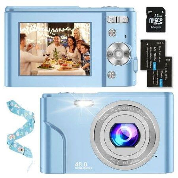 Digital Baby Camera,1080P 48MP Kids Camera with 32GB SD Card,2.4 Inch Kids Digital Camera with 16X Digital Zoom,Compact Mini Camera Kid Camera (light Blue)