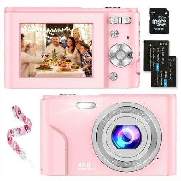 Digital Baby Camera,1080P 48MP Kids Camera with 32GB SD Card,2.4 Inch Kids Digital Camera with 16X Digital Zoom,Compact Mini Camera Kid Camera (Pink)