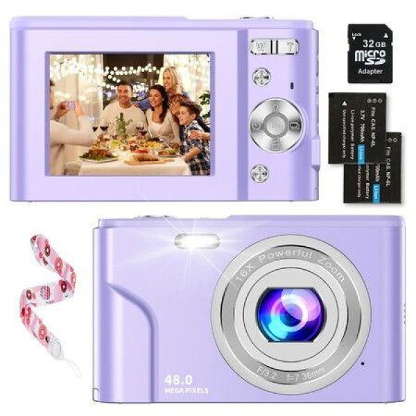 Digital Baby Camera,1080P 48MP Kids Camera with 32GB SD Card,2.4 Inch Kids Digital Camera with 16X Digital Zoom,Compact Mini Camera Kid Camera (Purple)