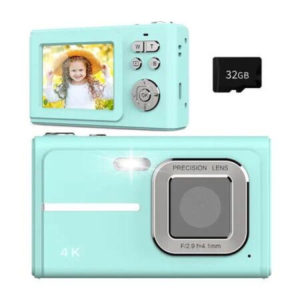 Digital Camera, 1080P FHD Camera, Autofocus 4K 48MP Point and Shoot Digital Camera 16X Zoom 32GB Card, Compact Camera Gifts for Boys Girls (Blue)