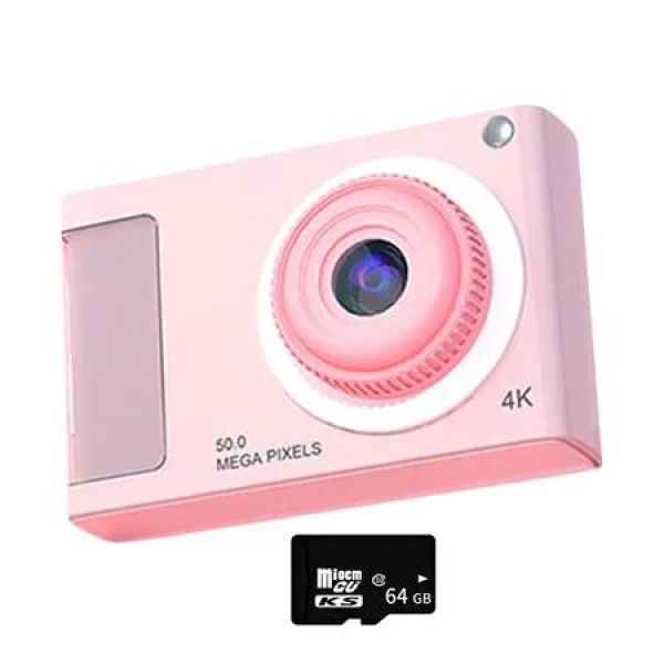 Digital Camera, 48MP HD Mini Digital Camera, 2.88 Inch HD IPS Screen, With 64G Memory Card for Children, Pink