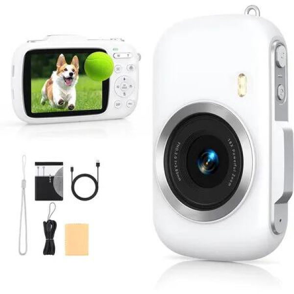Digital Camera 4K 64MP, Vlogging Camera for Boys Girls and Beginners, 18X Zoom Point and Shoot Camera Anti Shake, Gift for Boys Girls, White