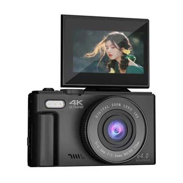 Digital Camera 4K Vlogging Photography 180 Degree Flip Screen 18X Zoom Compact Retro 64GB TF Card