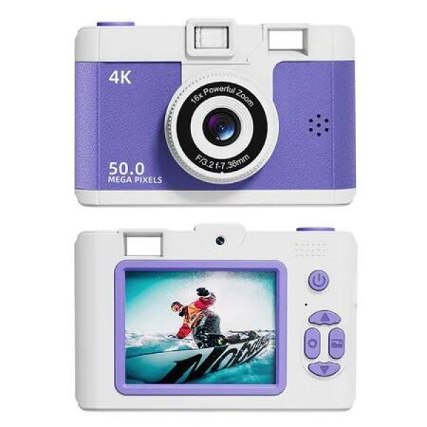 Digital Camera, 50MP 1080P Compact Camera, 16X Digital Zoom Anti Shake Portable Video Camera with 32GB SD Card, for Photography Video Vlogging (Purple)