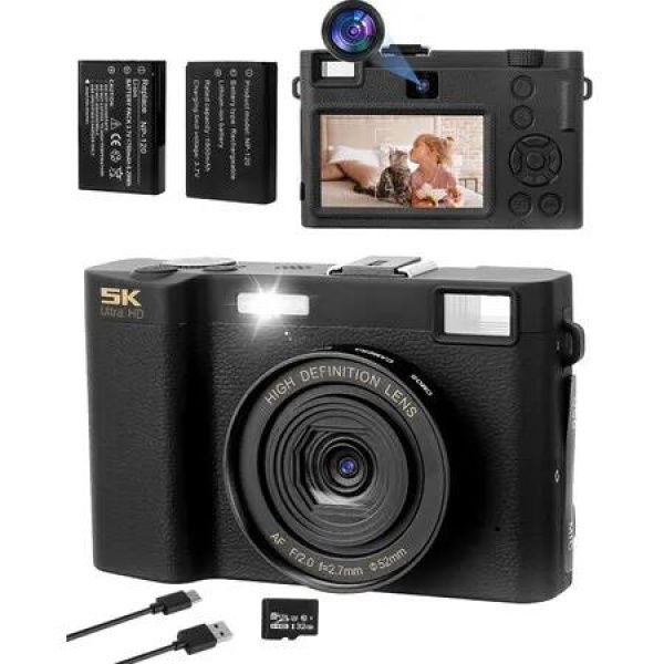 Digital Camera 5K,64MP Full Autofocus HD Digital Compact Camera with 32G SD Card & Front and Rear Dual Lens,18X Digital Zoom,3.0In Screen Vlogging Camera