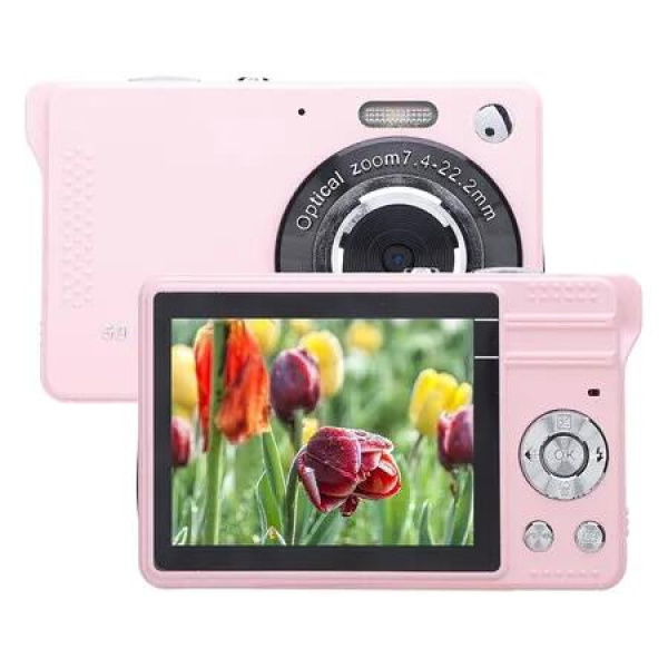 Digital Camera Dual Screen Kids Camera 1080P 50MP, 16X Zoom, 64GB TF Card Included for Teens Children, Starter Vlogging Cameras, Pink