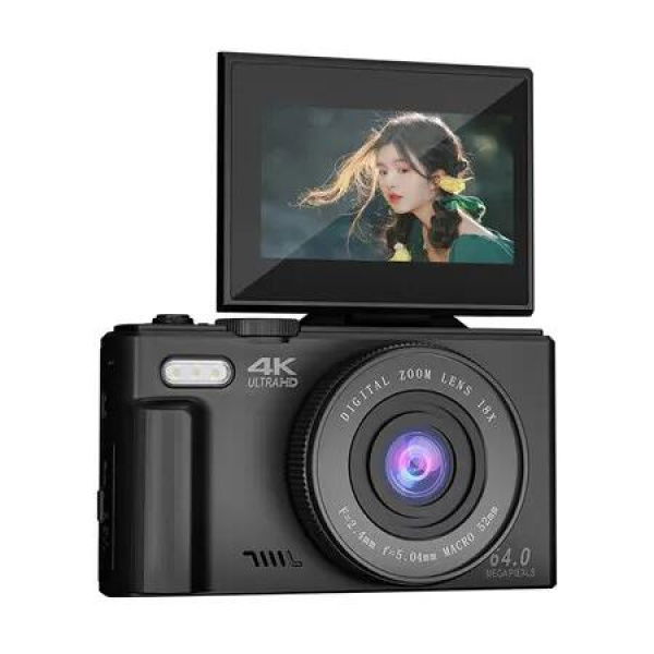 Digital Camera for Photography, 4K Vlogging Camera 180 Degree Flip Screen 18X Digital Zoom Compact Retro Camera with 64GB TF Card