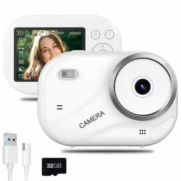 Digital Camera for Teens,48MP Autofocus Point Shoot Anti-Shake Camera with 16X Zoom 4K UHD Video Camera 32GB Card Portable Compact Vlogging Camera-White