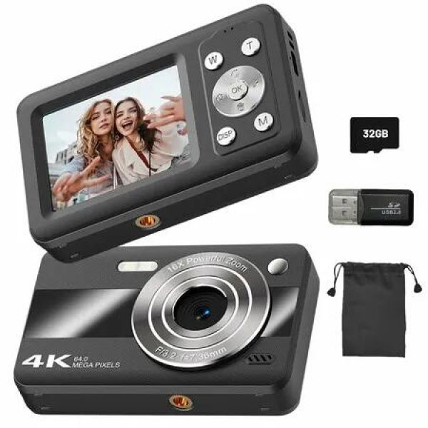 Digital Camera Portable 1080P Compact Cameras with 32G Memory Card 2.4In LCD Screen Timer Beauty Filters Fill Light 16X Digital Zoom,Vlogging Photo Camera