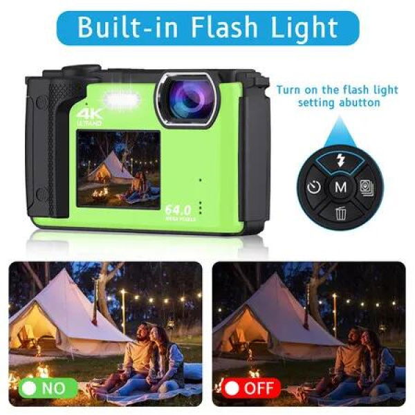 Digital Camera with WiFi 4K 64MP Compact Dual Screen Camera 2.8 inch Ultra HD Screen YouTube Video Recording Camera 16x Digital Zoom (Green)