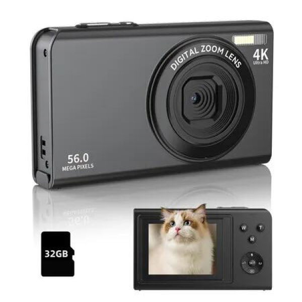 Digital Camera,Camera for Photography,Digital Point and Shoot Camera with 56Mp Autofocus 16X Zoom,2.8Inch Screen Compact Camera with 32GB SD Card (Black)