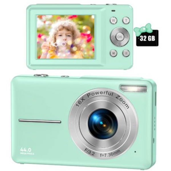 Digital Camera FHD 1080P Digital Camera For Kids Video Camera With 16X Digital Zoom Compact Point And Shoot Camera Portable Small Camera For Teens Students Boys Girls Seniors (Green)