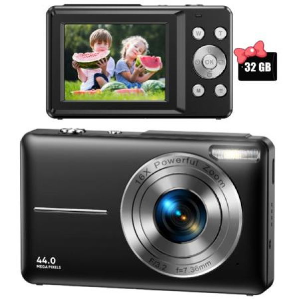 Digital Camera,FHD 1080P Digital Camera,Video Camera with 16X Digital Zoom,Compact Point and Shoot Camera Portable Small Camera (Black)