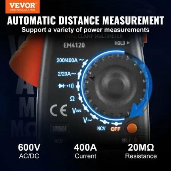 Digital Clamp Meter T-RMS 2000 Counts 400A Clamp Multimeter Tester Measures Current Voltage Resistance Diodes Continuity Data Retention with NCV