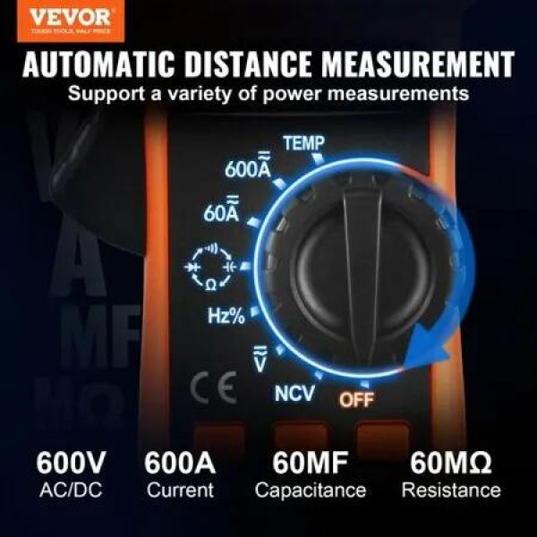 Digital Clamp Meter T-RMS 6000 Counts 600A Clamp Multimeter Tester Measures Current Voltage Resistance Diodes Continuity Data Retention with NCV