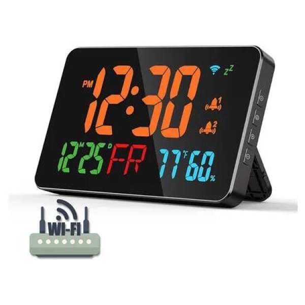 Digital Clock Alarm Clock, Accurate time, Extra Large Letters, Desk Clock Temperature and Humidity, Calendar, Week, More Accurate Than Alarm Clock, 4-Level Brightness