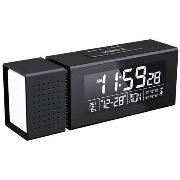 Digital Clock Night Light,Powerline LCD Alarm Clock,Multifunction Night Light Alarm with FM Radio,Temperature and Humidity Monitor