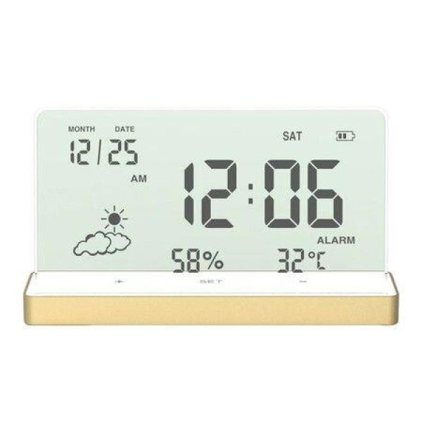 Digital Clock With Temperature And Humidity Date For Office Travel Room (1 Pack Gold)