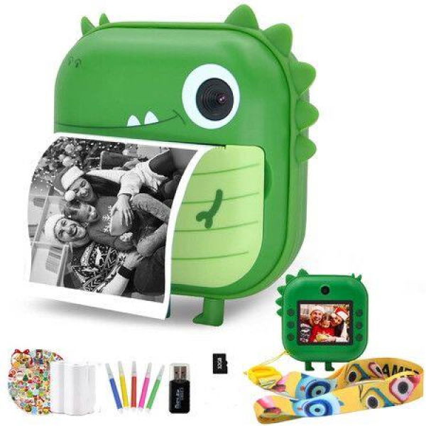 Digital Instant Print Camera For Kids Zero With Print Paper Selfie Video With HD 1080P 2.4 Inch IPS Screen - Green.