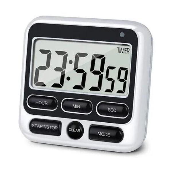 Digital Kitchen Timer with Mute/Loud Alarm Switch On/Off Switch, 24 Hour Clock & Alarm, Large LCD Display (Black)