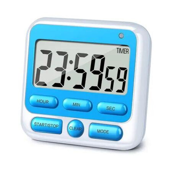 Digital Kitchen Timer with Mute/Loud Alarm Switch On/Off Switch, 24 Hour Clock & Alarm, Large LCD Display (Blue)