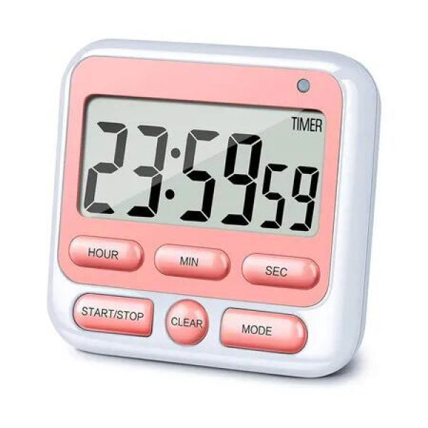 Digital Kitchen Timer with Mute/Loud Alarm Switch On/Off Switch, 24 Hour Clock & Alarm, Large LCD Display (Pink)