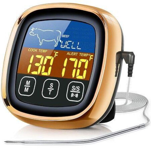 Digital Meat Thermometer For Cooking Touchscreen LCD Large Display Kitchen Timer For BBQ Oven-Rose Gold