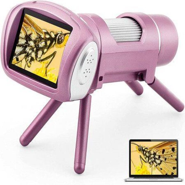Digital Microscope For Kids Beginner 2 LCD Portable Pocket Microscope Toy STEM Science Kit-Pink