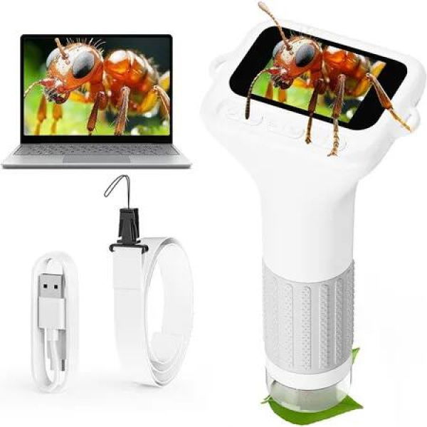 Digital Microscope, HD Pocket Portable Microscopes Camera, Science Educational Fun Birthday Gifts Toys for Boys Girls (White)