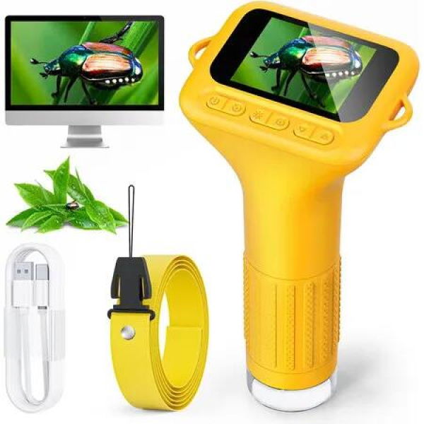 Digital Microscope, HD Pocket Portable Microscopes Camera, Science Educational Fun Birthday Gifts Toys for Boys Girls (Yellow)
