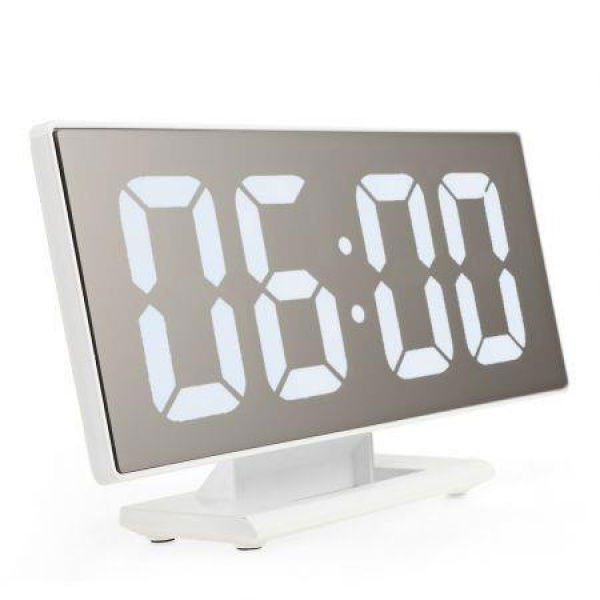 Digital Mirror Surface Alarm Clock With Large LED Display USB Port For Bedroom