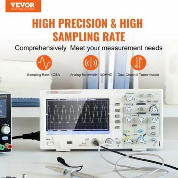 Digital Oscilloscope 1GS/S Sampling Rate 100MHZ Bandwidth 2 Channels Portable Oscilloscope with Color Screen 30 Automatic Measurement Functions for Electronic Circuit Testing DIY