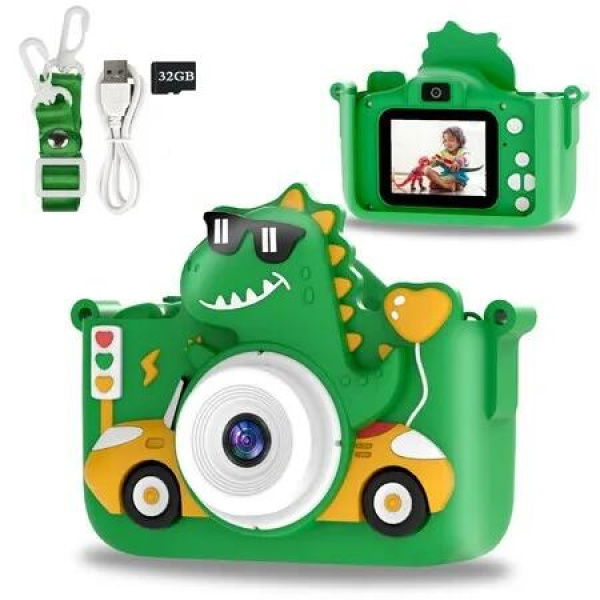 Digital Selfie 1080P HD Video Camera with 2-inch IPS HD Screen,32GB SD Card,Portable Lanyard,Educational Games Christmas Gift for 3-12 Years Old(Green)