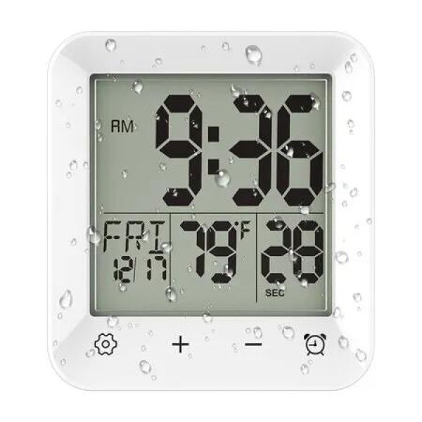 Digital Shower Clock Waterproof, Bathroom Wall Clock Timer with Touch Screen, Temperature, LCD Display for Kids and Men Women