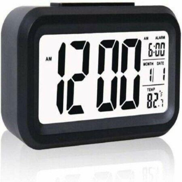 Digital Smart Alarm Clock With Automatic Sensor Date & Temperature For Bedroom - (Black)