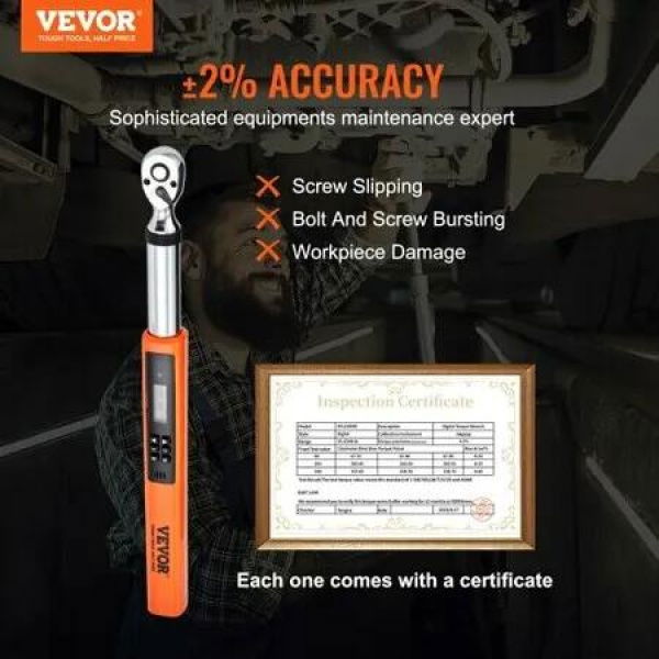 Digital Torque Wrench, 3/8' Drive Electronic Torque Wrench, Torque Wrench Kit 3.7-37ft.lb/5-50n.m Torque Range Accurate to Â±2%, 3-Mode Adjustable Torque Wrench Set with LED Buzzer Calibration