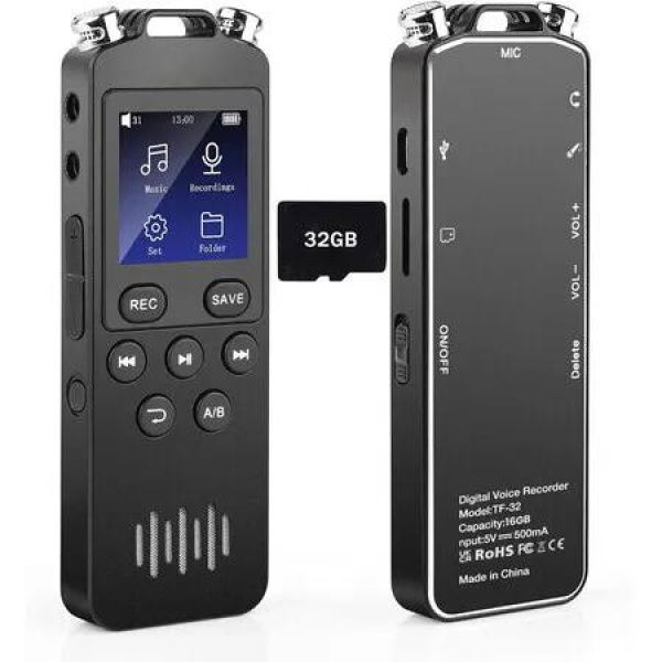 Digital Voice Recorder 48GB 32H Battery Time Voice Activated Recorder with Noise Reduction Audio Recorder with Playback
