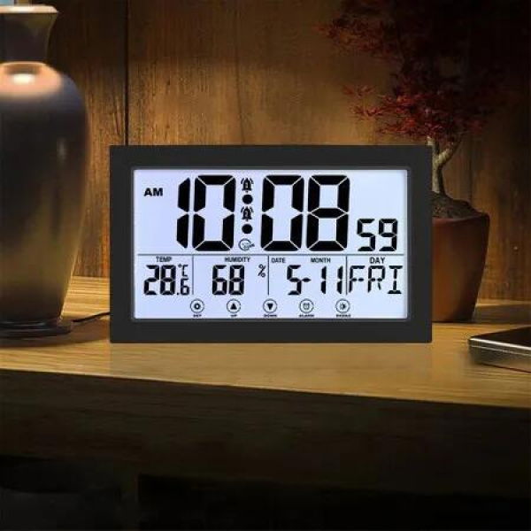 Digital Wall Clock With Extra Large Display Calendar Alarm Clock With Date And Week,Temperature And 2 Alarm Clocks For Seniors Elderly Color White