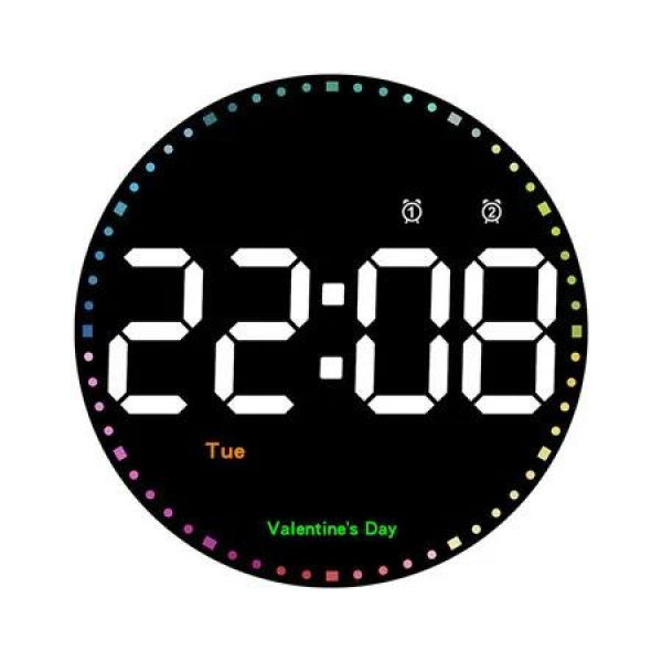 Digital Wall Clock with Remote, Colorful Dynamic LED Large Display with Time Date Temp Week, Wall Clock for Office Kitchen Living Room Decor