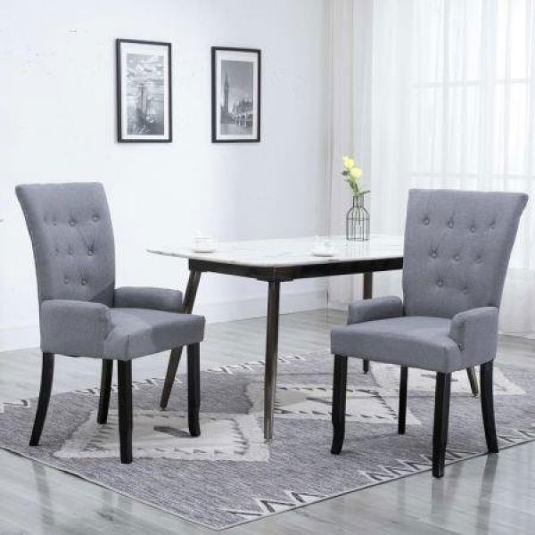 Dining Chair with Armrests 2 pcs Light Grey Fabric