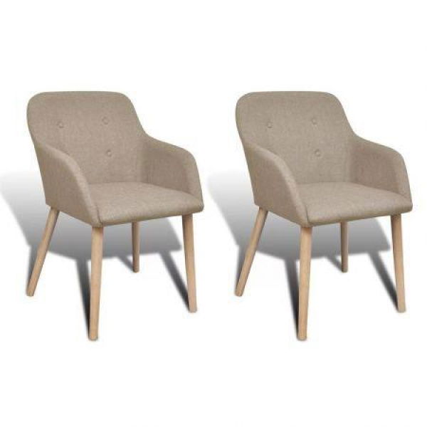 Dining Chairs 2 Pcs Beige Fabric And Solid Oak Wood