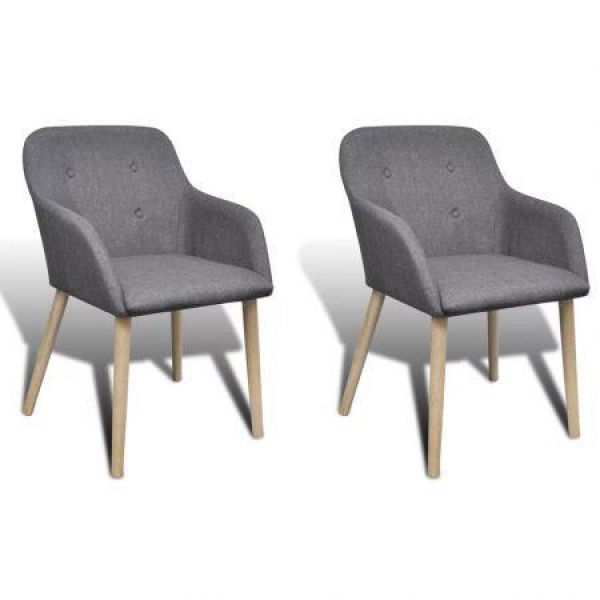 Dining Chairs 2 Pcs Dark Grey Fabric And Solid Oak Wood