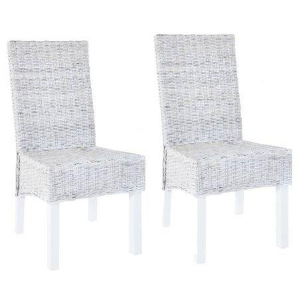 Dining Chairs 2 pcs Grey Kubu Rattan and Mango Wood