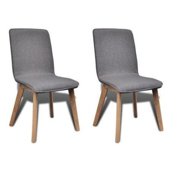 Dining Chairs 2 Pcs Light Grey Fabric And Solid Oak Wood