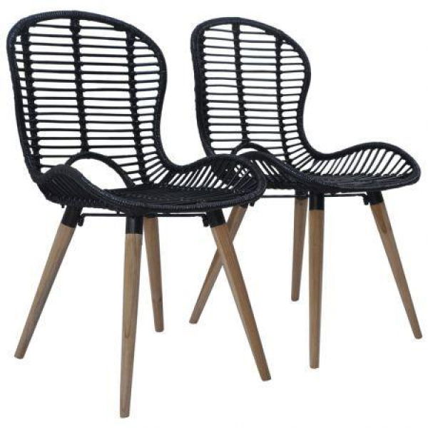 Dining Chairs 2 Pcs Natural Rattan Black