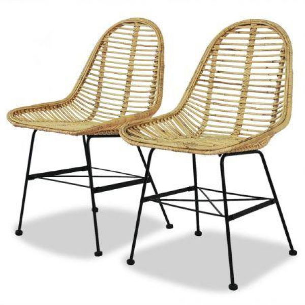 Dining Chairs 2 Pcs Natural Rattan