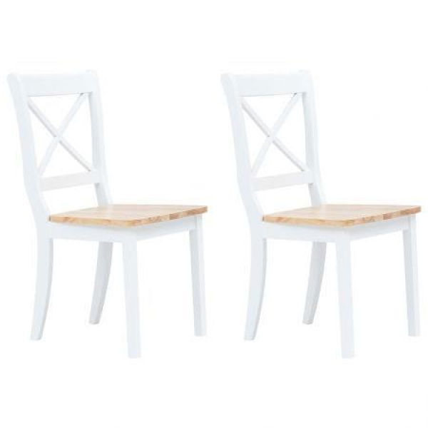 Dining Chairs 2 pcs White and Light Wood Solid Rubber Wood