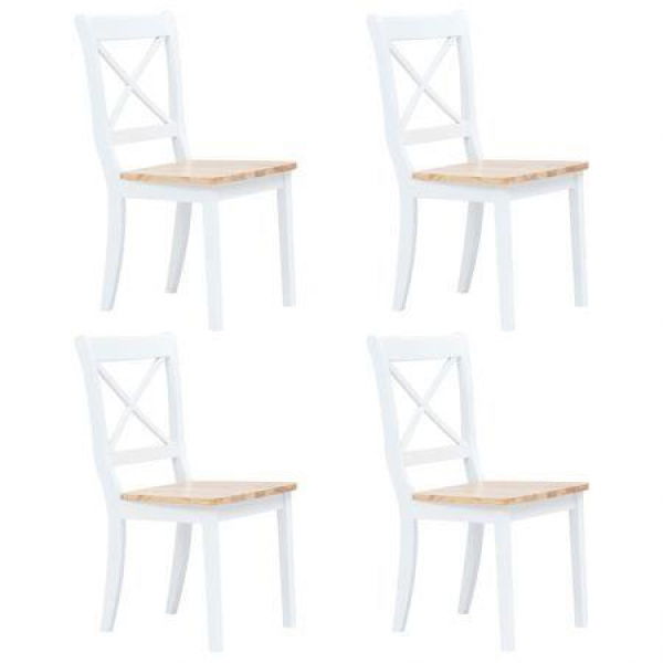 Dining Chairs 4 pcs White and Light Wood Solid Rubber Wood