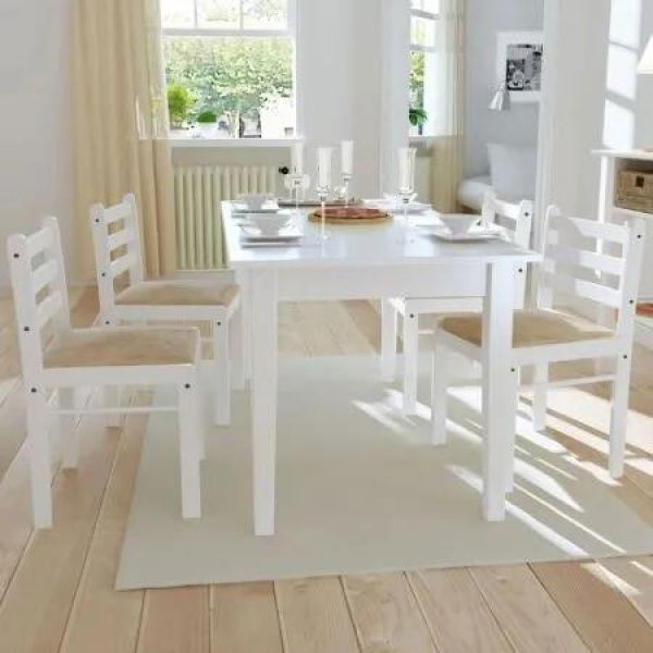 Dining Chairs 4 pcs White Solid Rubber Wood and Velvet